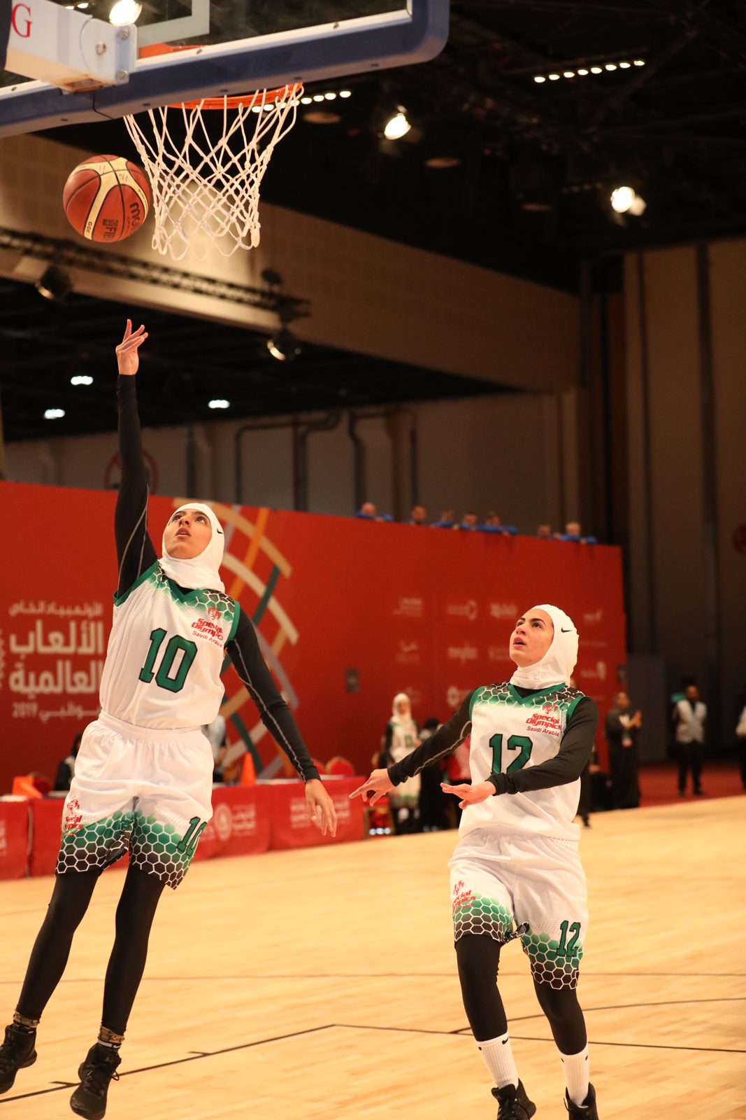 Saudi Arabia women's basketball team competing at the Special Olympics World Games in Abu Dhabi, 2019